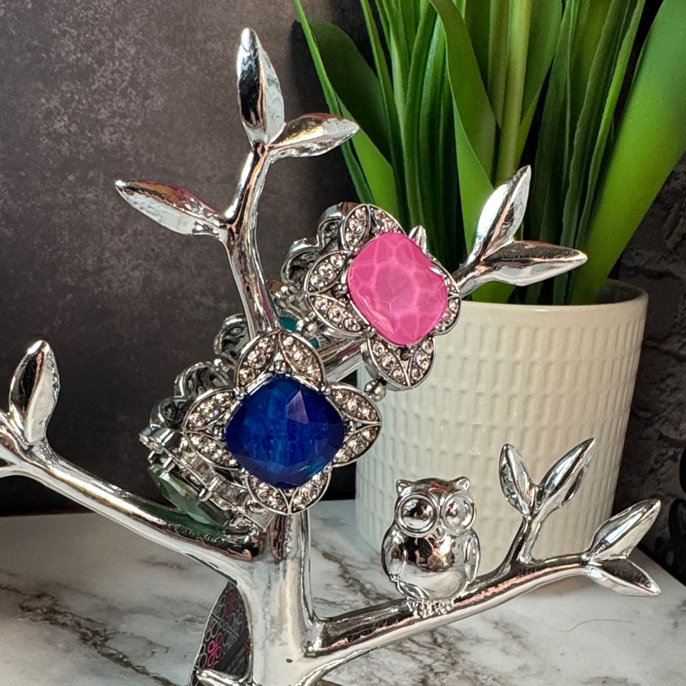 Paparazzi Silver Bracelets with Pink and Blue Gems